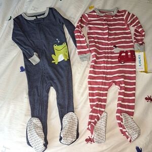 Nwt Carters Zipper Sleeper Pjs 12 Months Frog Firetruck